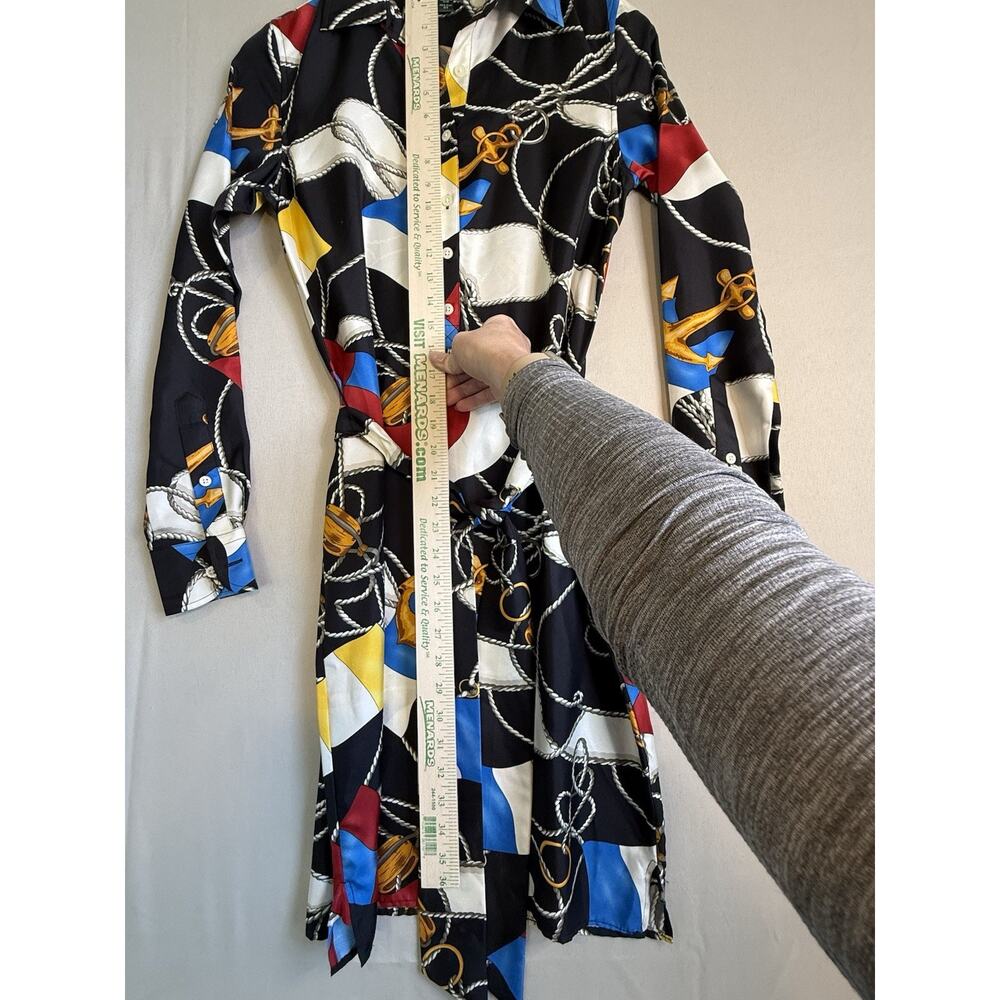 Lauren Ralph Lauren Nautical Silk Shirt Dress Women’s Size 2 Rope Flag Anchor - Picture 4 of 7